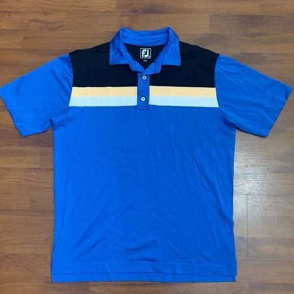 Footjoy FJ Athletic Fit Golf Polo Blue Colorblock Performance Shirt Size Large - Picture 1 of 11